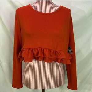 Boho Orange Sweater Cropped Ruffles Fairycore Cottagecore NWT Arizona Size Small